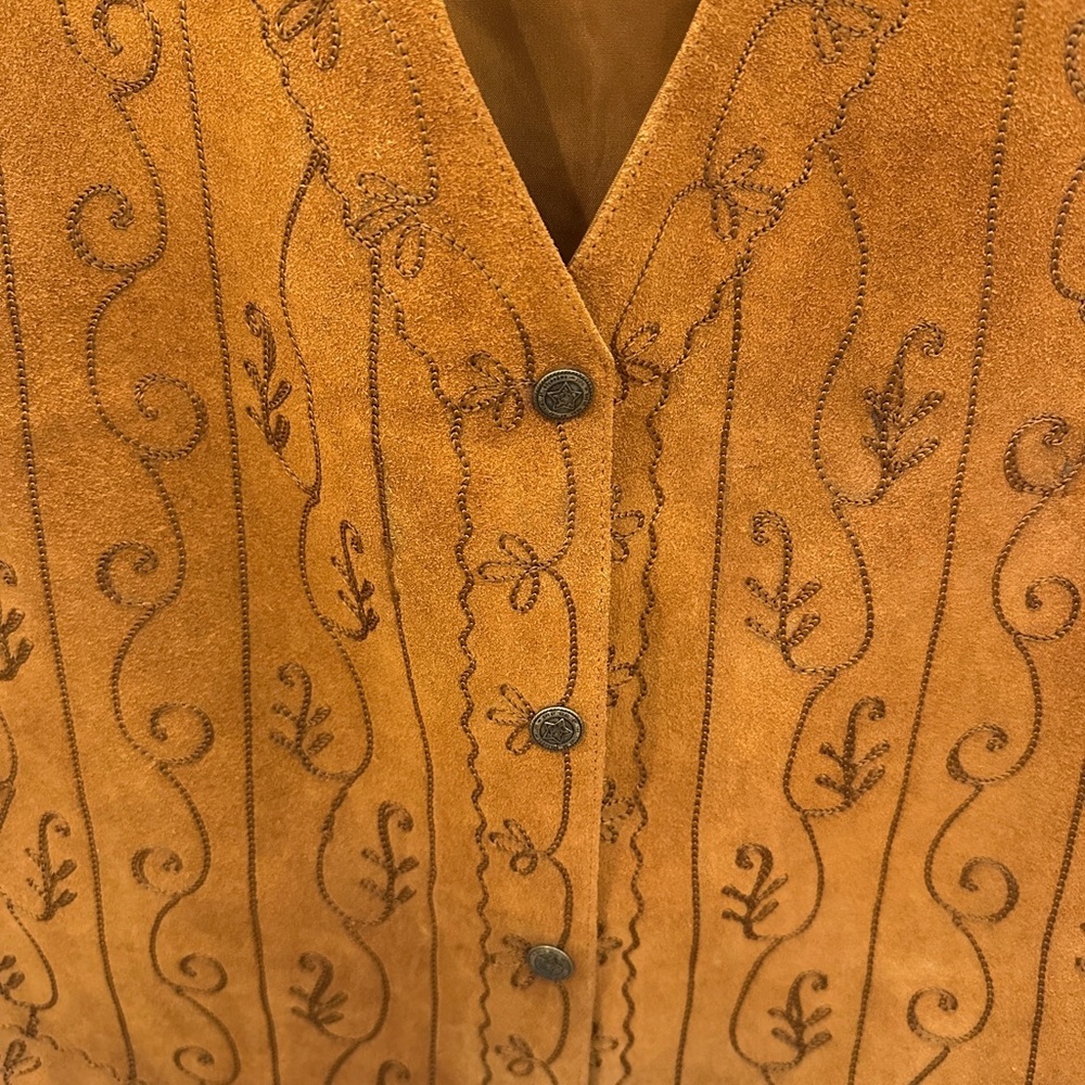 Agapo Vintage Genuine Leather Embroidered Vest Cognac Brown NWT, XL / XXL - Picture 6 of 7